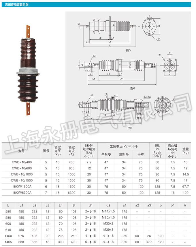 陶瓷高压穿墙套管系列的外形及尺寸