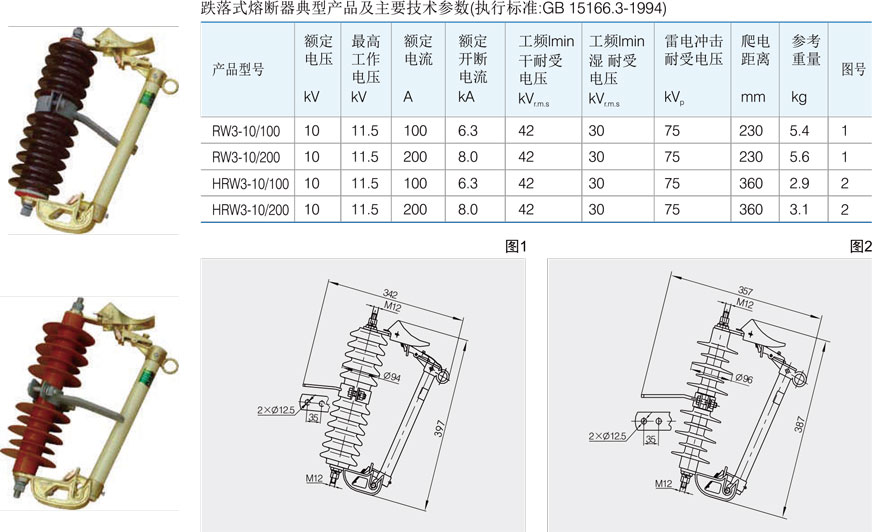 跌落式熔断器的外形及技术参数