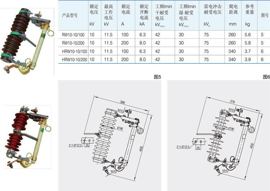 跌落式熔断器的外形及技术参数