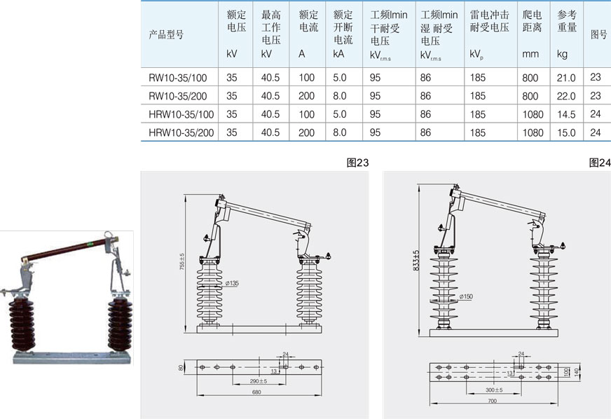 跌落式熔断器的外形及技术参数