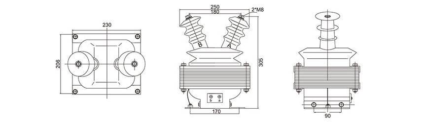 JDZ-3、6、10电压互感器的外形及尺寸