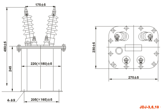 JDJ-12、10、6、3电压互感器的外形及尺寸