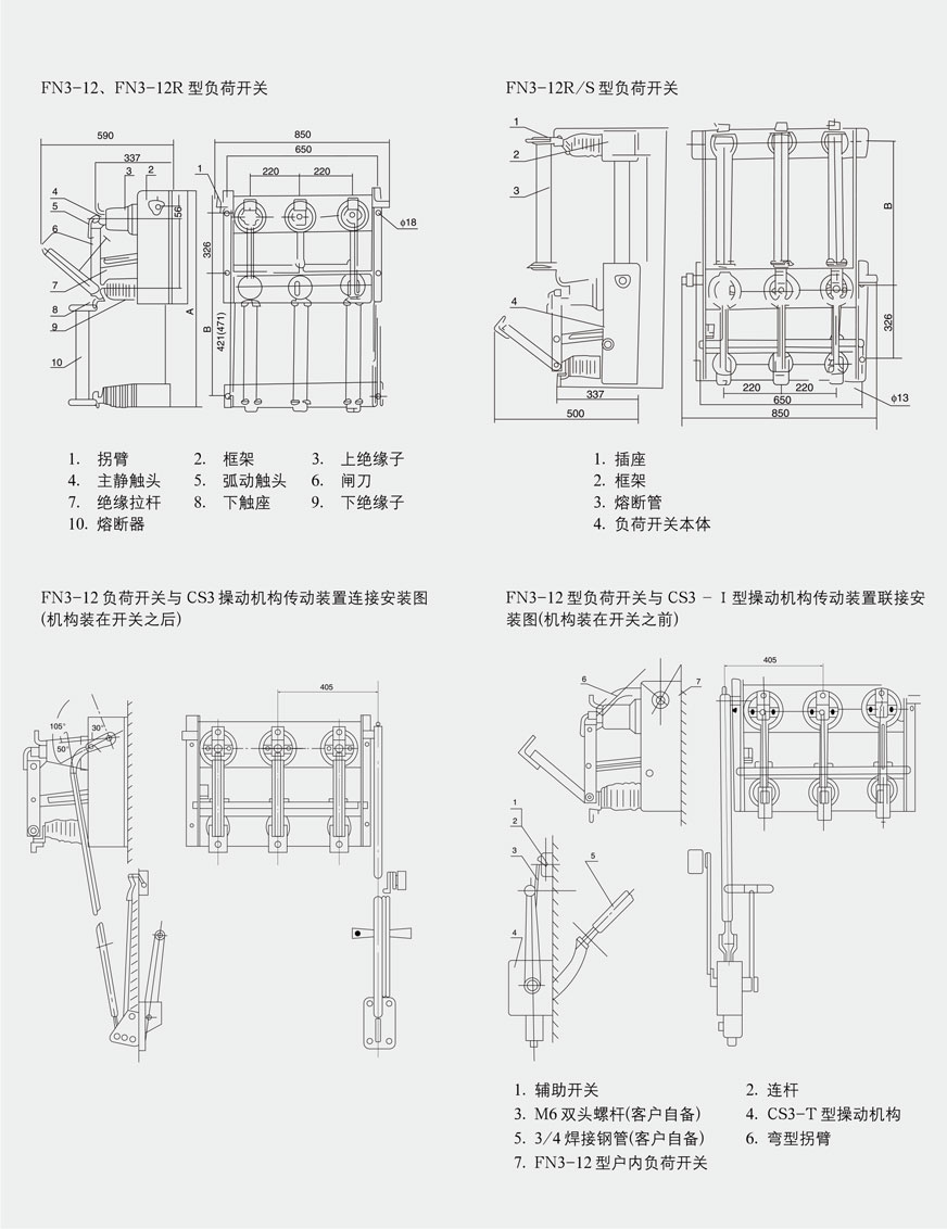 FN3-12(R/S)系列负荷开关的外形及尺寸图